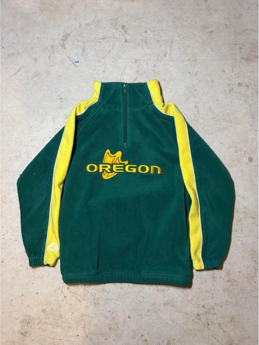 Vintage Oregon Ducks Green Yellow Fleece Quarter Zip Pullover Kids Size 8